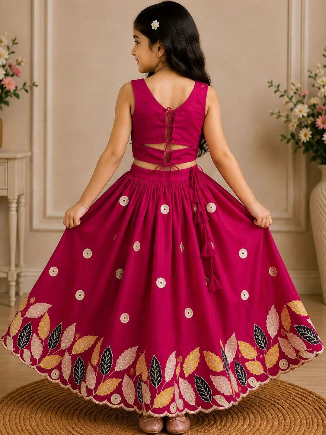 KALINI Girls Embellished Thread Work Ready to Wear Lehenga & thumbnail 4