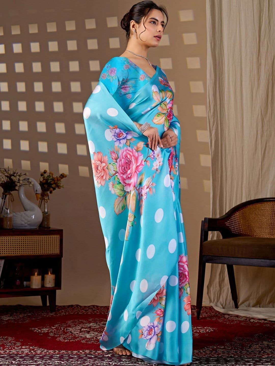Mitera Floral Satin Designer Saree thumbnail 6