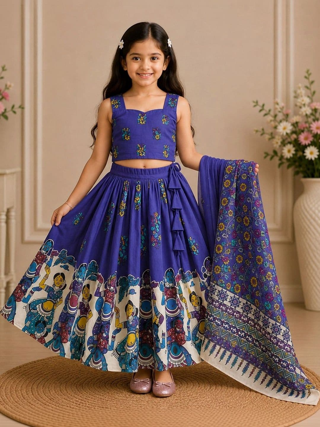 KALINI Girls Printed Ready to Wear Lehenga & Blouse With Dupatta - view 1