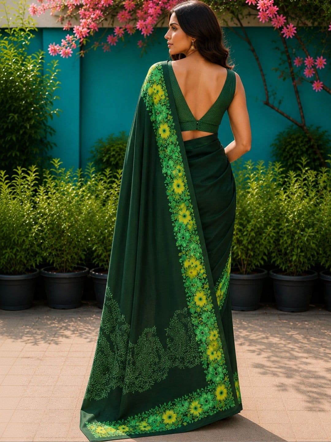 Anouk Floral Art Silk Designer Saree thumbnail 2