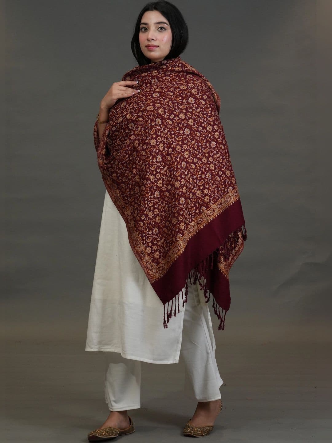 SHIFNEEN Women Floral Woven Design Acrylic Shawl thumbnail 3