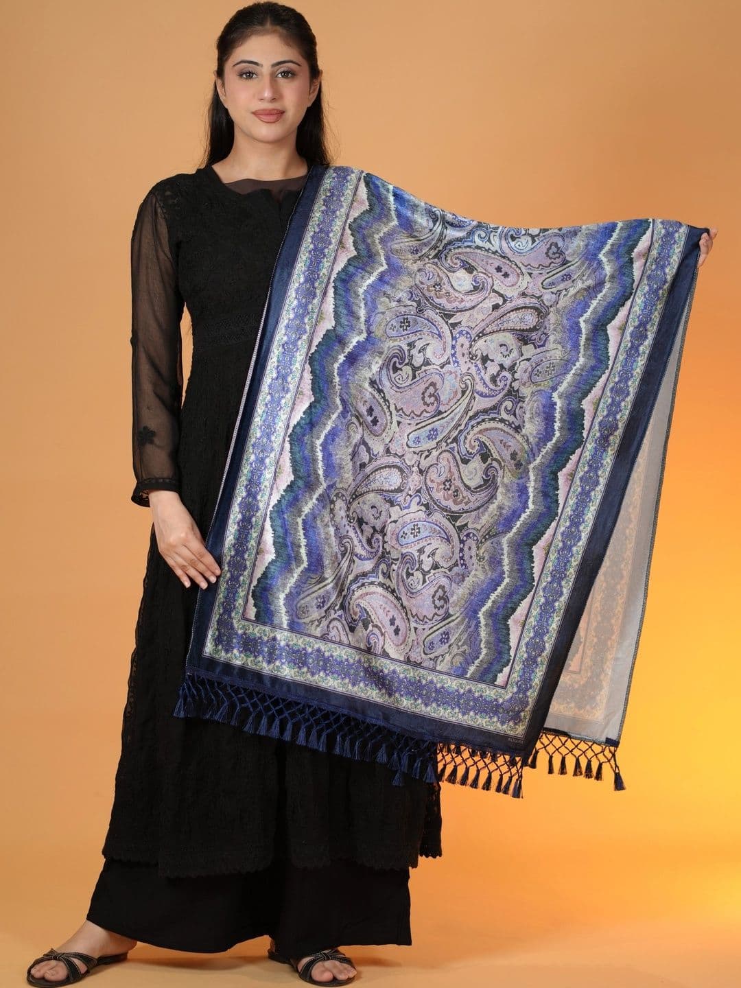 S.T. Women Paisley Printed Velvet Shawl - view 1