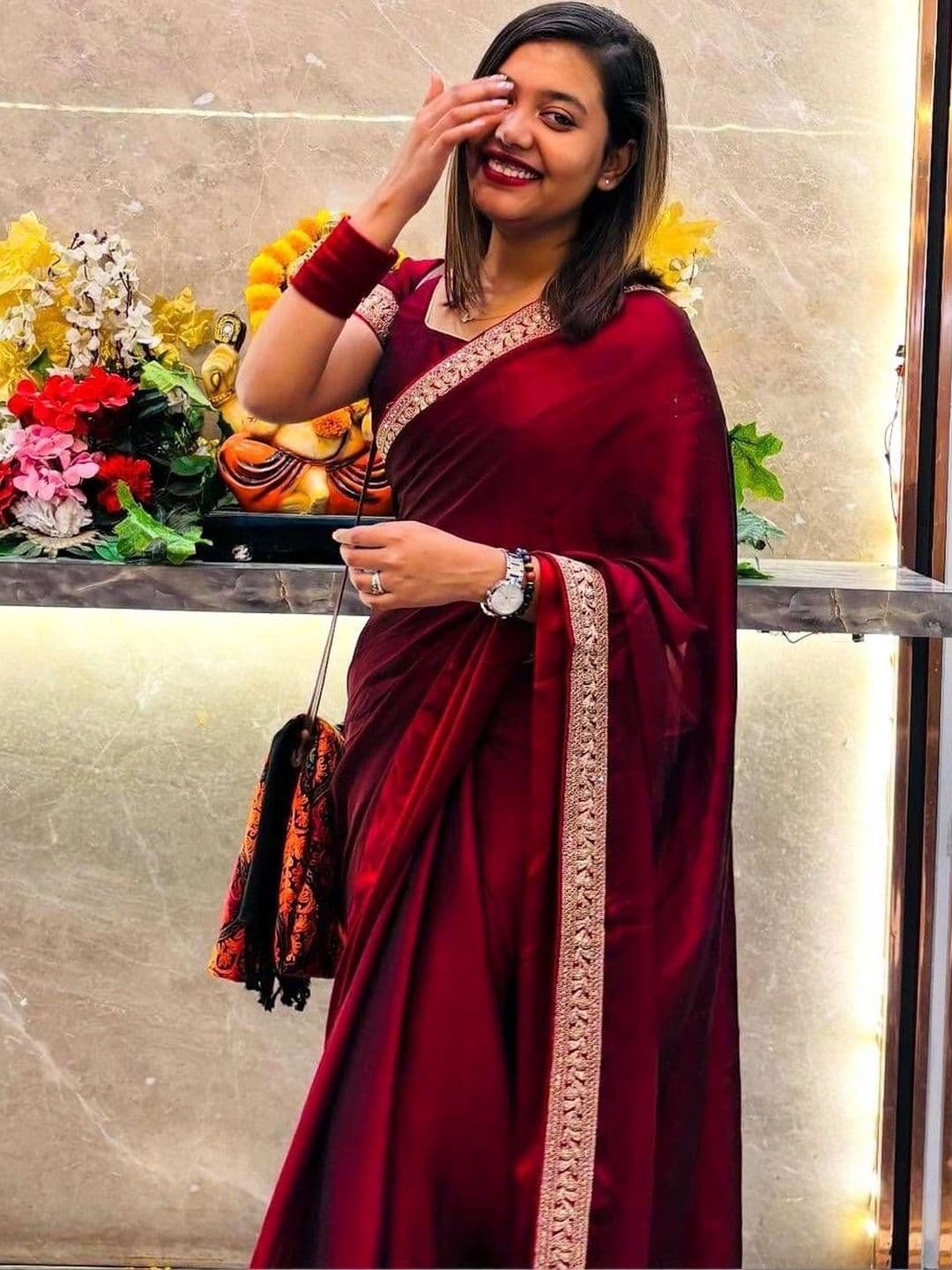 ANJAVI FASHION Embroidered Jute Silk Saree thumbnail 2