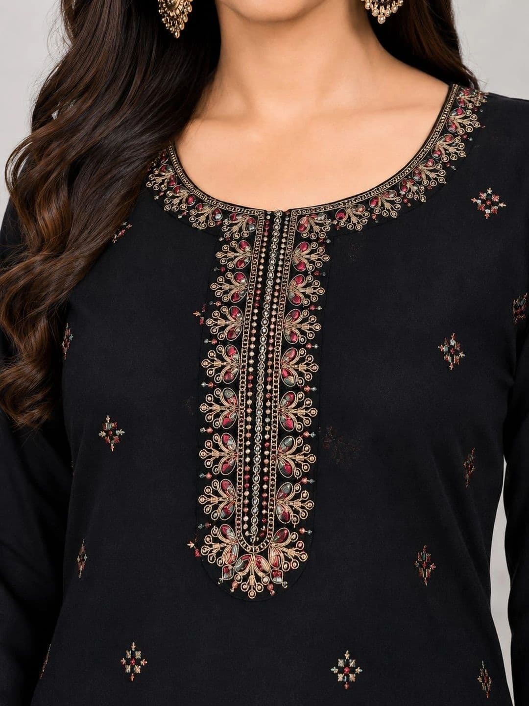 Harvi Women Ethnic Motifs Embroidered Regular Thread Work Kurta with Trousers & With Dupatta thumbnail 3