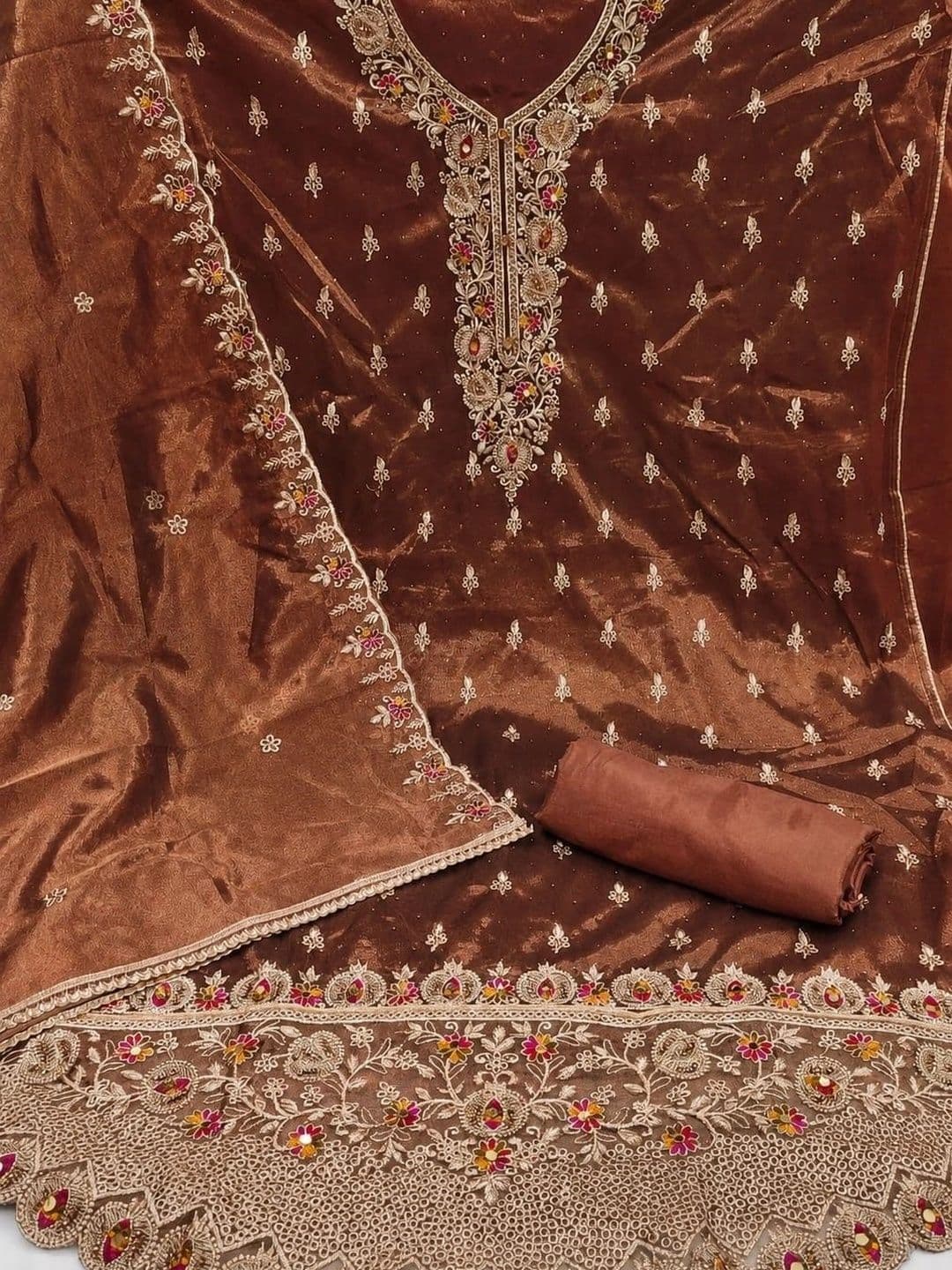 Deekay embrotex Embroidered Art Silk Unstitched Dress Material thumbnail 2