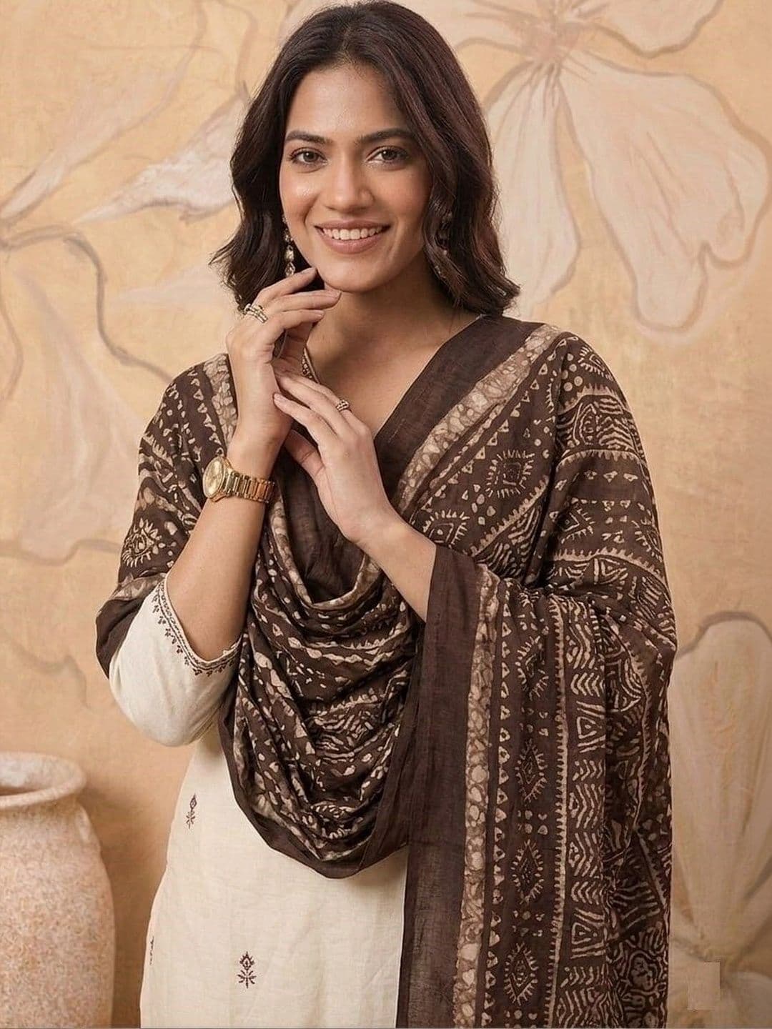 House of Pataudi Women Embroidered Thread Work Pure Cotton Kurta with Trousers & Dupatta thumbnail 2