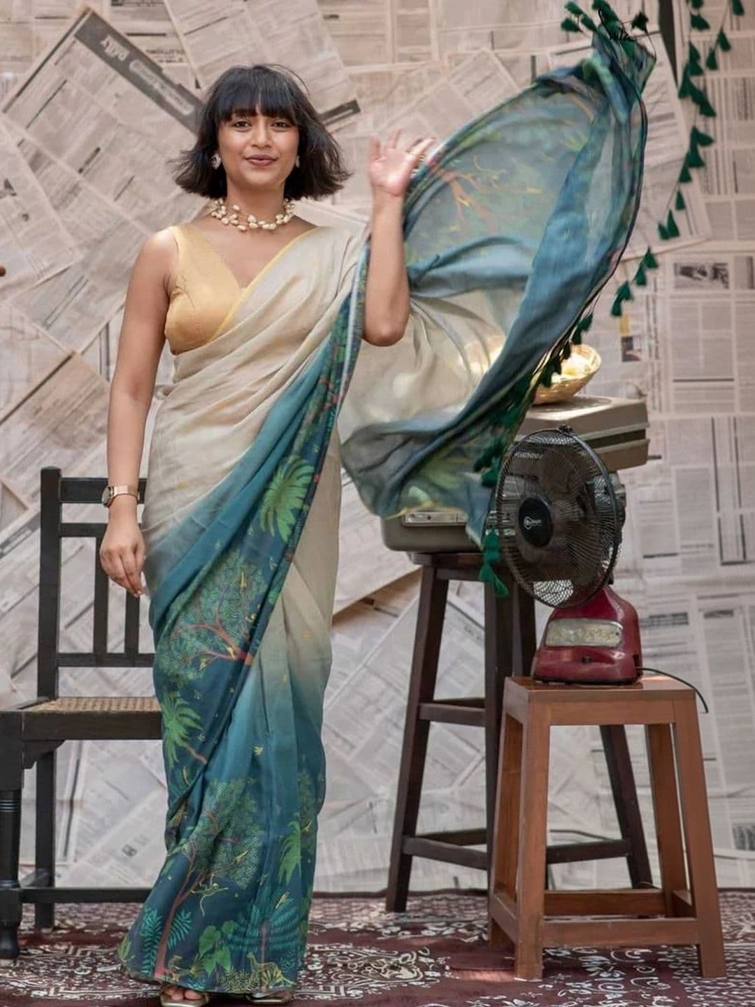 saneria silk Floral Linen Blend Sambalpuri Saree - view 1