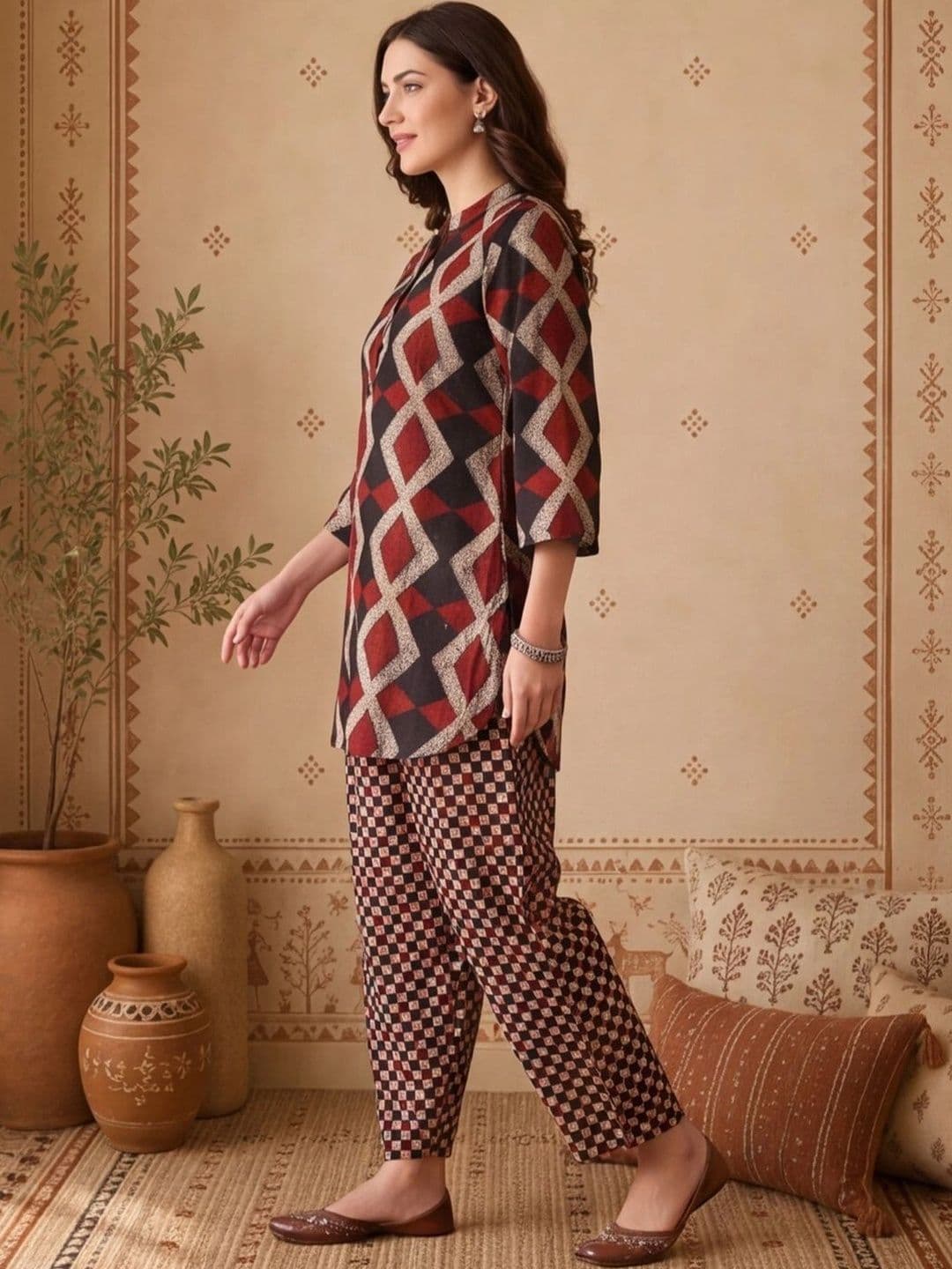 Anouk Women Printed Regular Pure Cotton Kurta with Farshi Salwar thumbnail 5