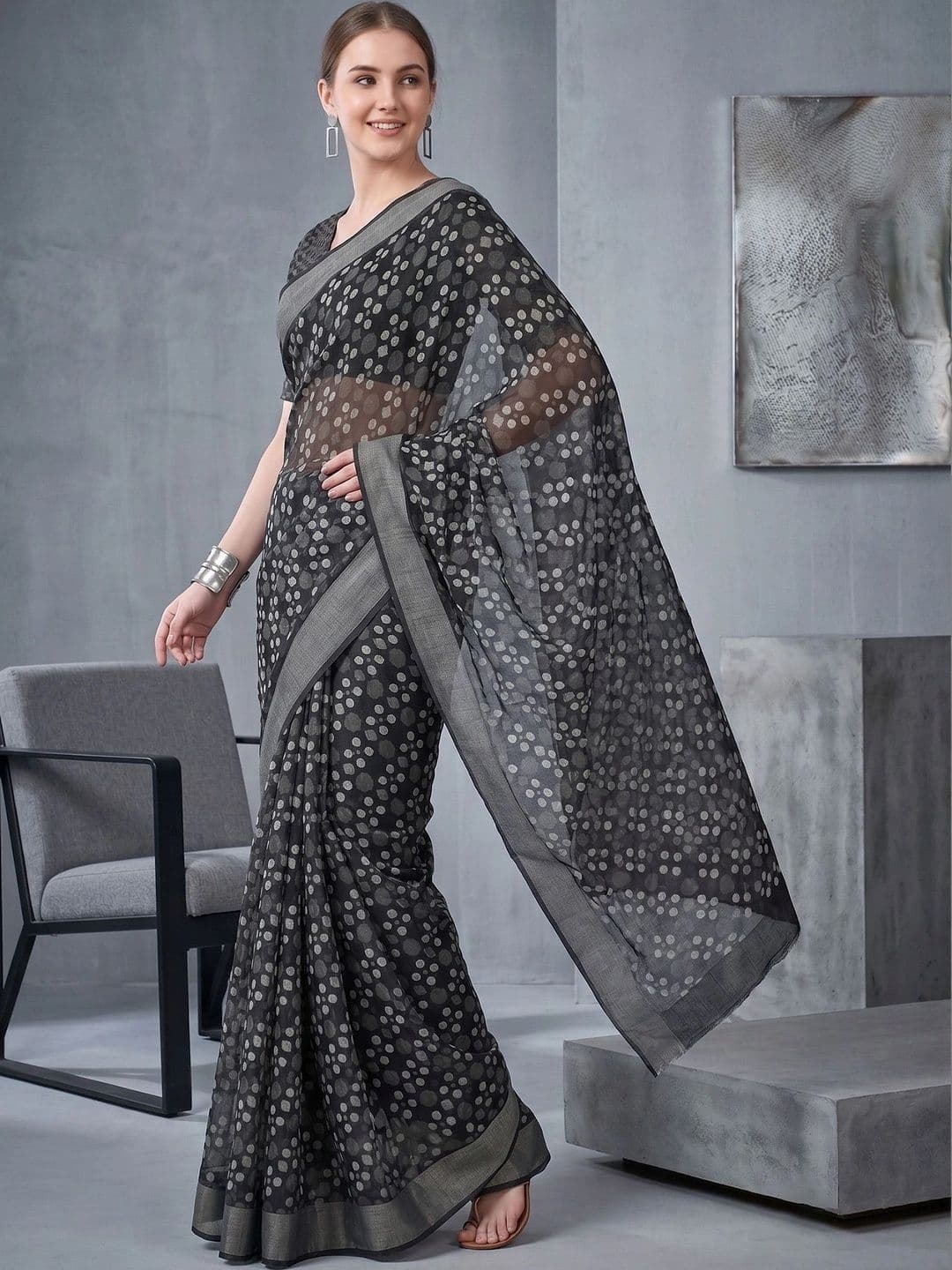 elora Dabu Fusion Chanderi Saree thumbnail 5