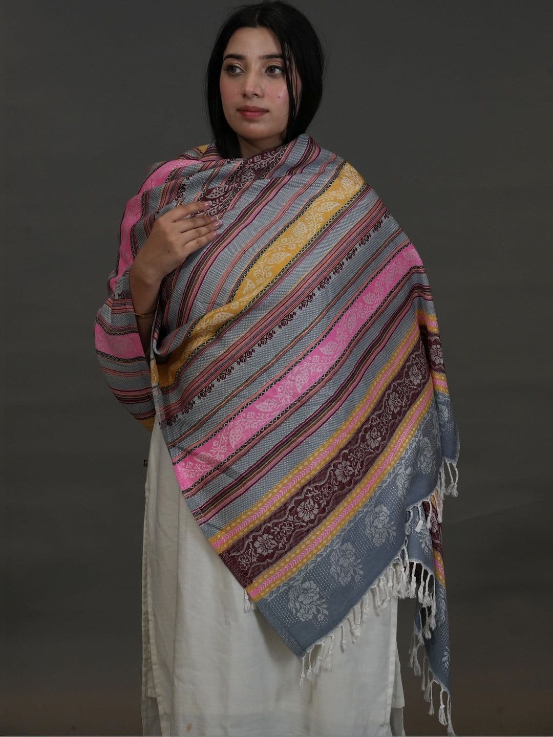 S.T. Women Ethnic Motifs Woven Design Acrylic Shawl thumbnail 4