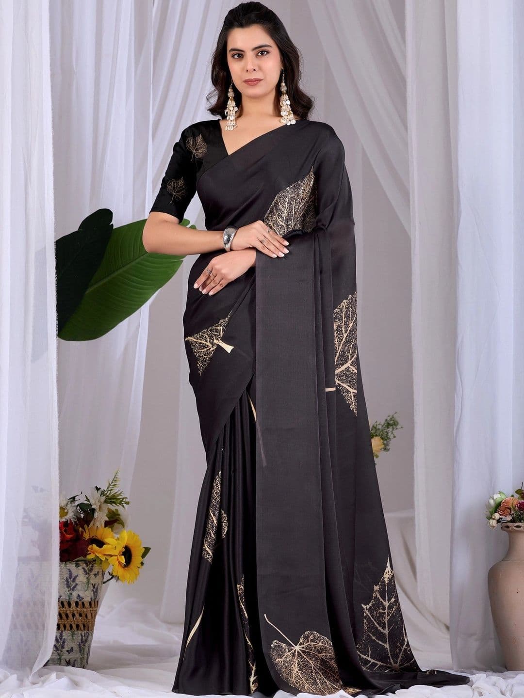 Mitera Floral Satin Designer Saree - view 1
