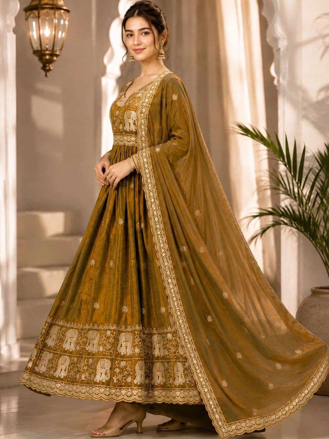 Moda Rapido Women Ethnic Motifs Embroidered Empire Kurta with Palazzos & With Dupatta thumbnail 7