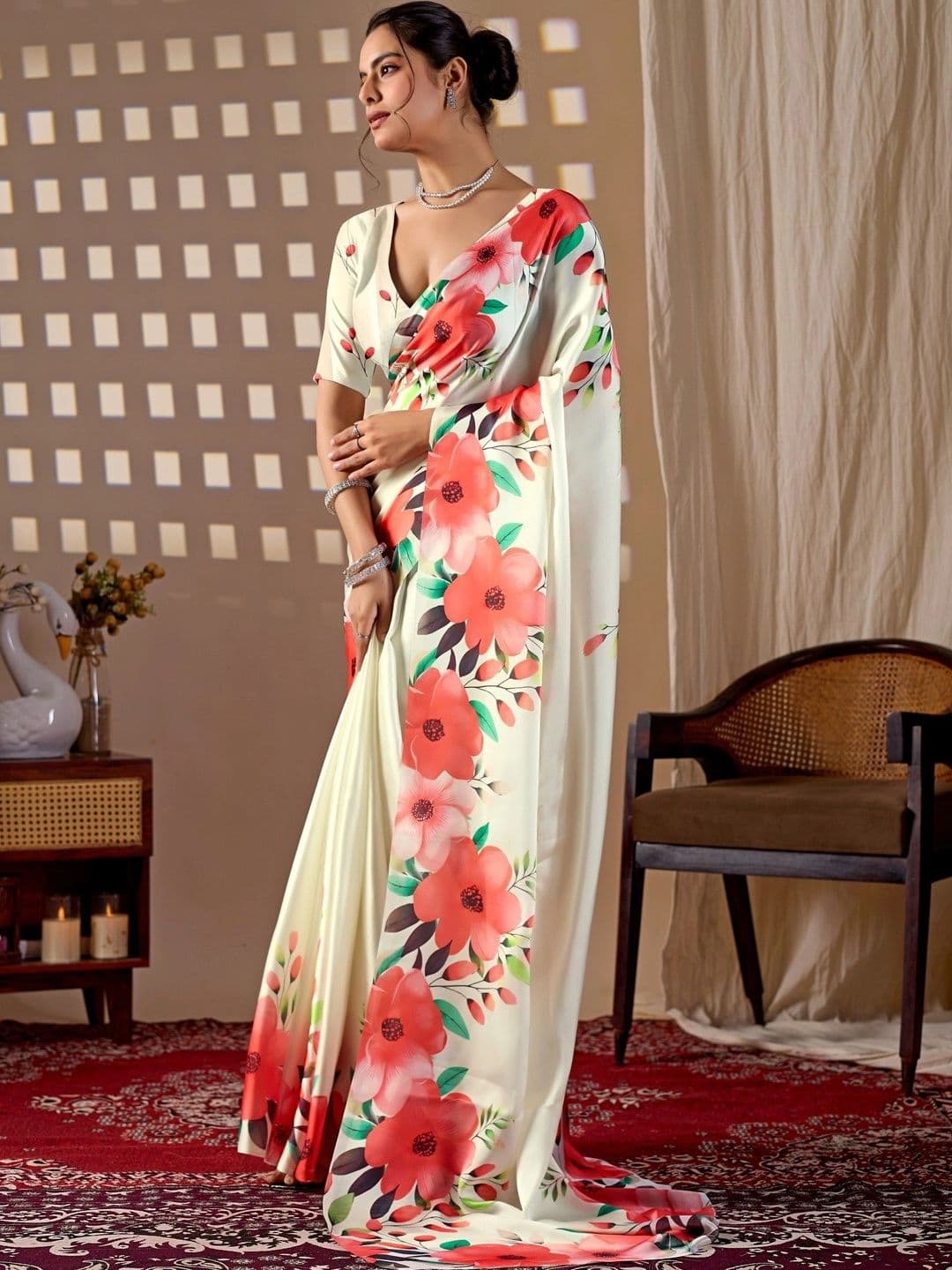 Mitera Floral Satin Designer Saree thumbnail 6