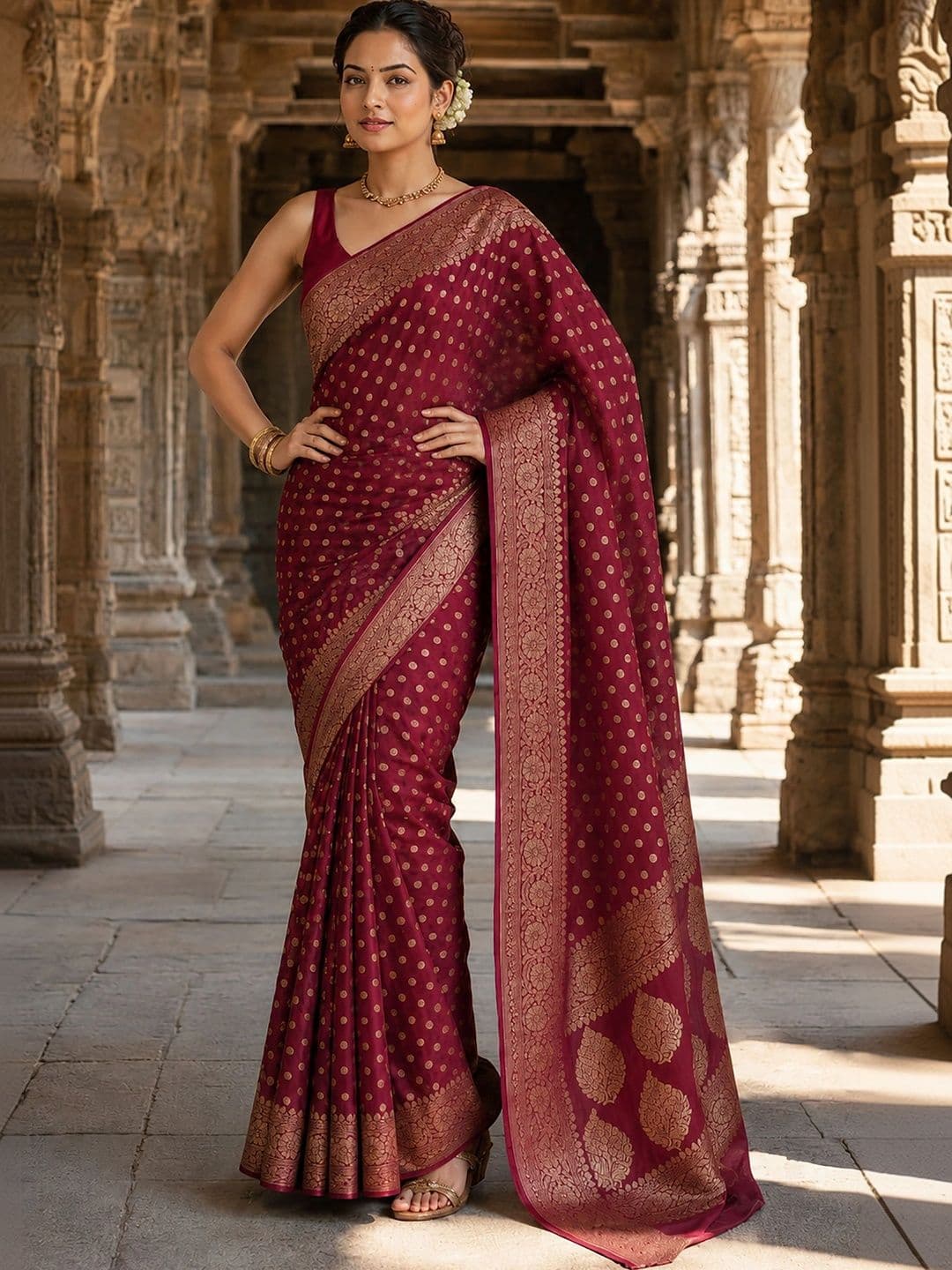 Mitera Polka Dot Zari Silk Blend Designer Banarasi Saree thumbnail 6