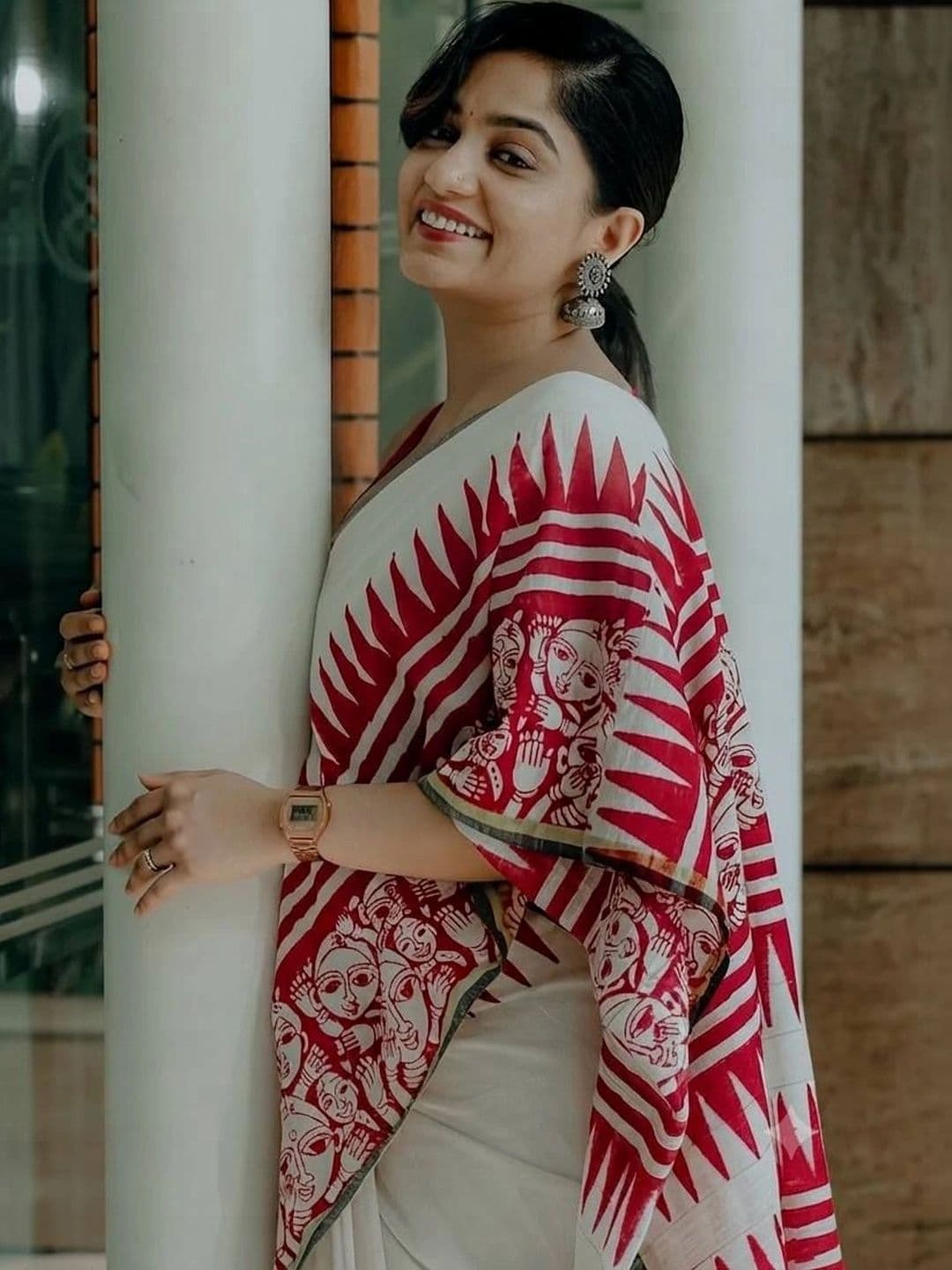 saneria silk Saree Geometric Printed Cotton Saree thumbnail 3