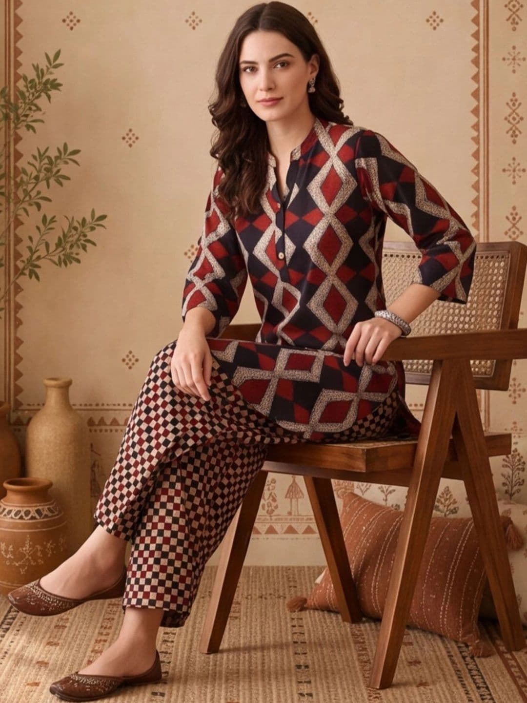 Anouk Women Printed Regular Pure Cotton Kurta with Farshi Salwar thumbnail 3