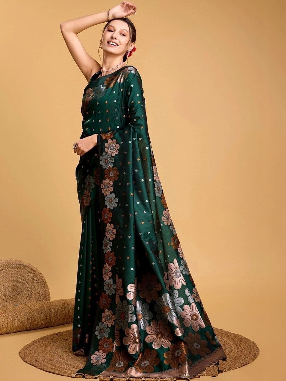 Leafsy Floral Art Silk Banarasi Saree thumbnail 3