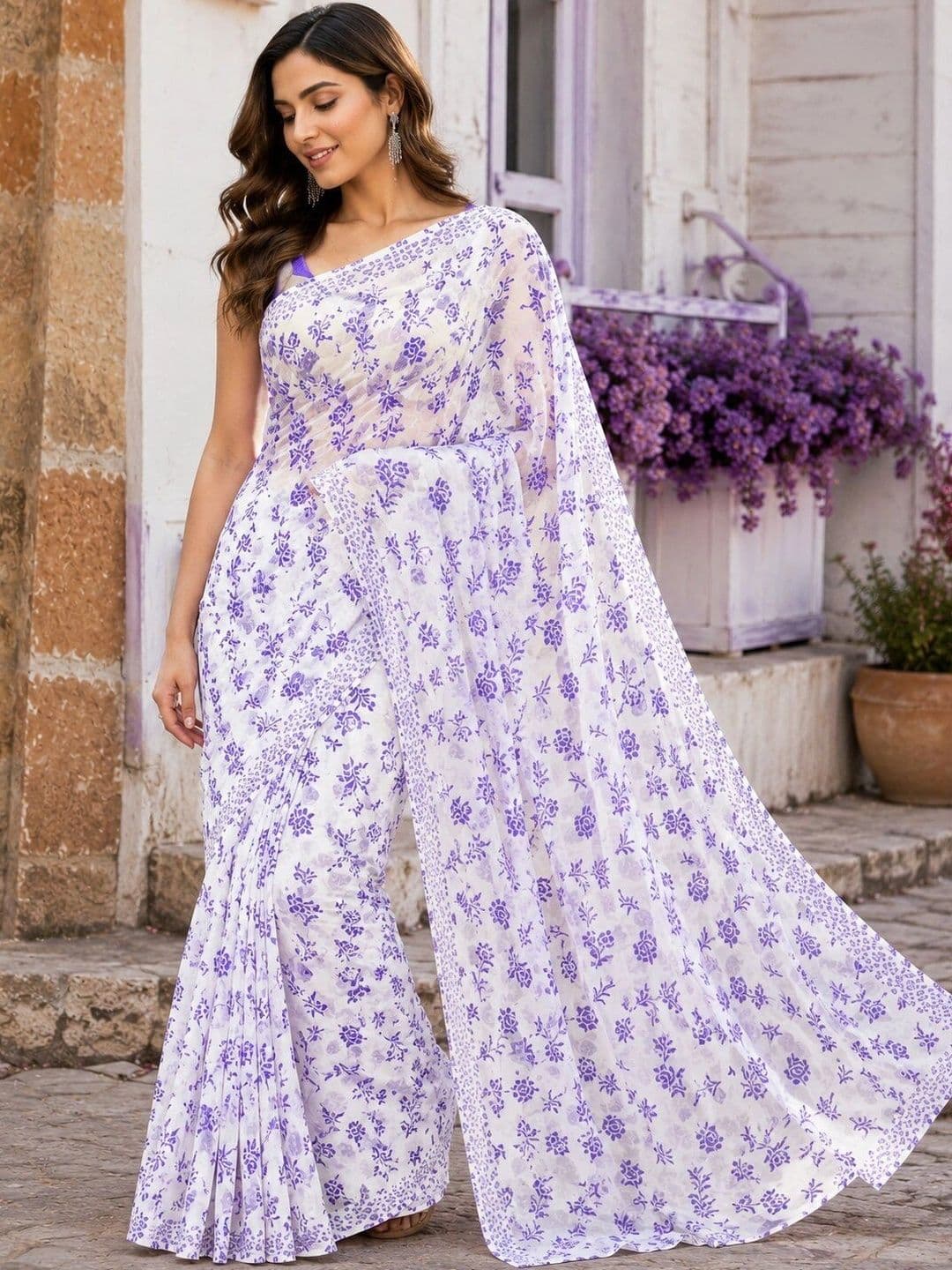 NARIVESH TRENDS Floral Poly Georgette Saree - view 1