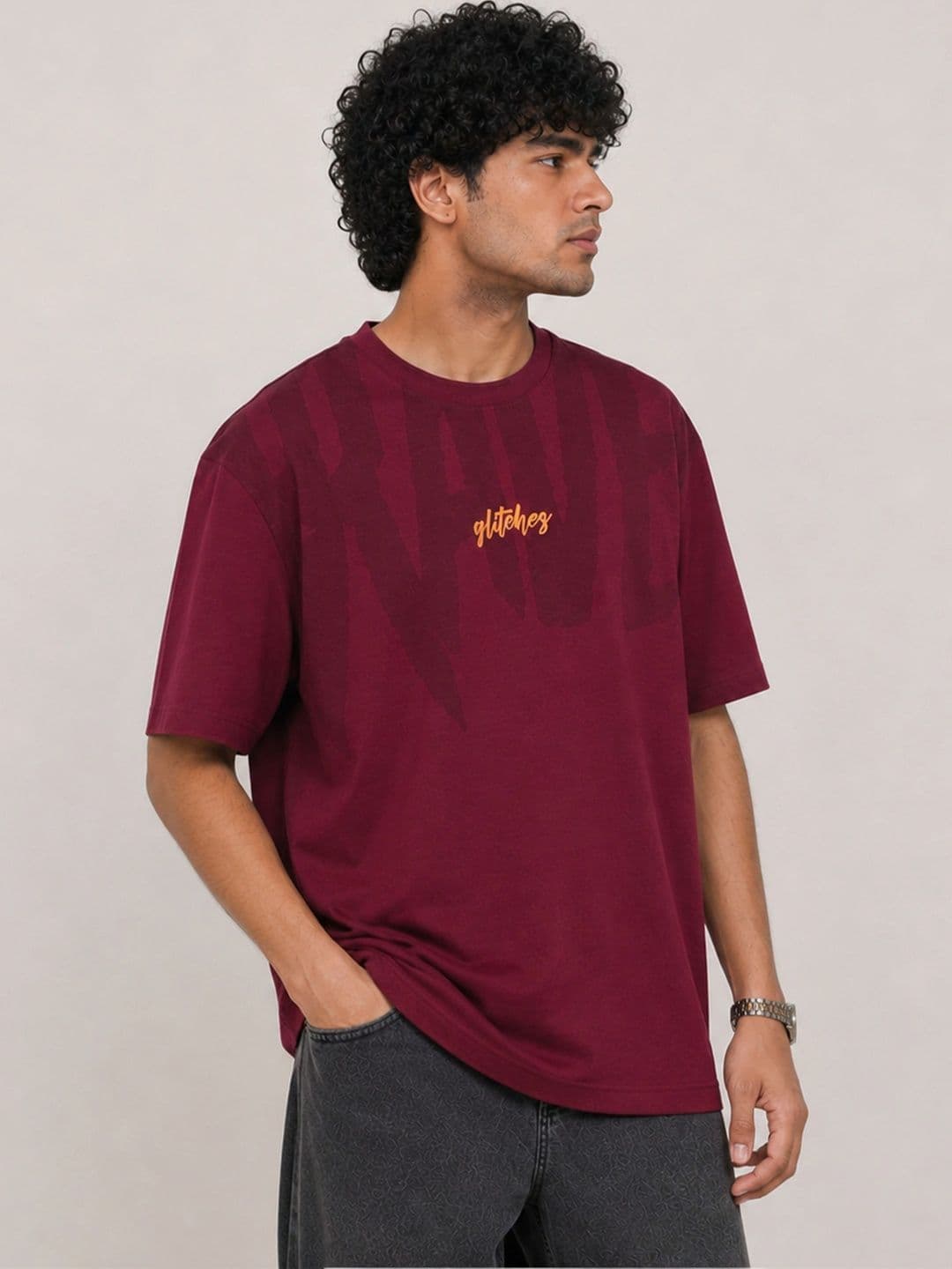 glitchez Men Oversized Typography T-shirt - view 1