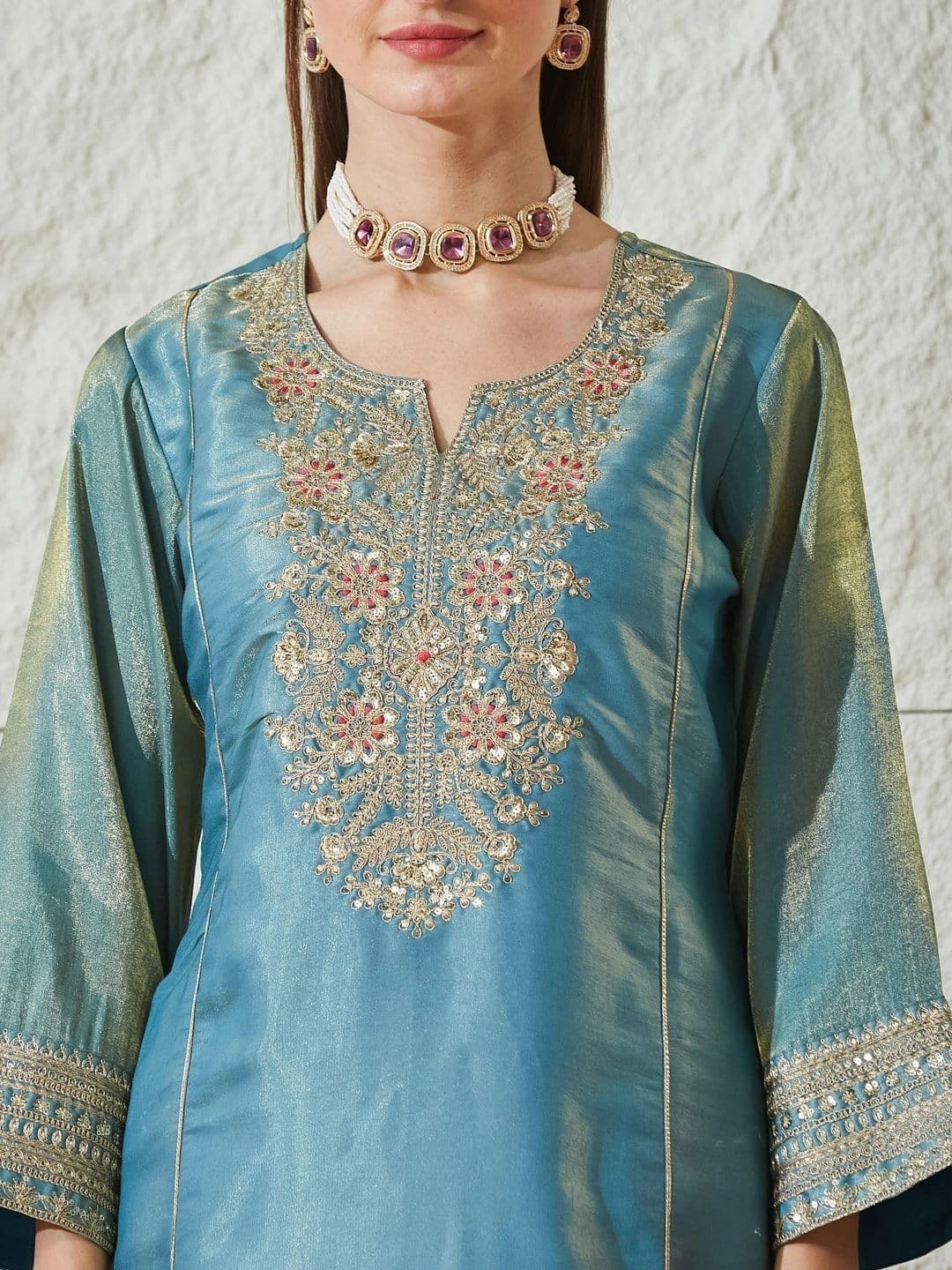 MOKOSH Women Embroidered Kurti and Sharara Set with Dupatta thumbnail 6