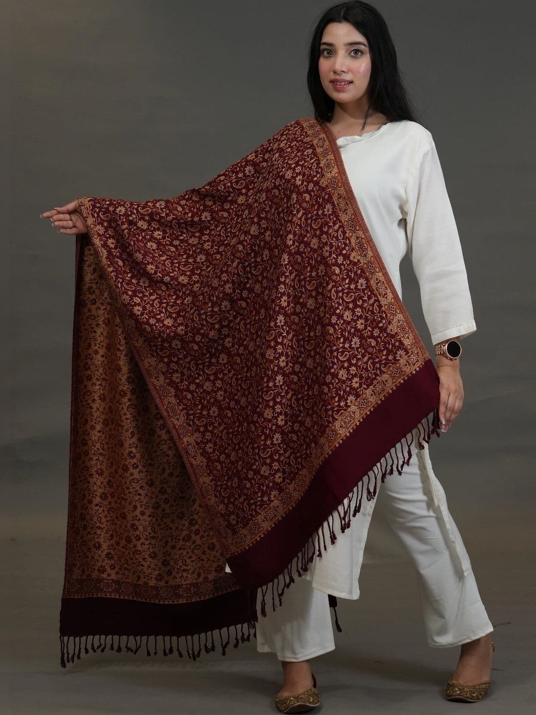 SHIFNEEN Women Floral Woven Design Acrylic Shawl - view 1