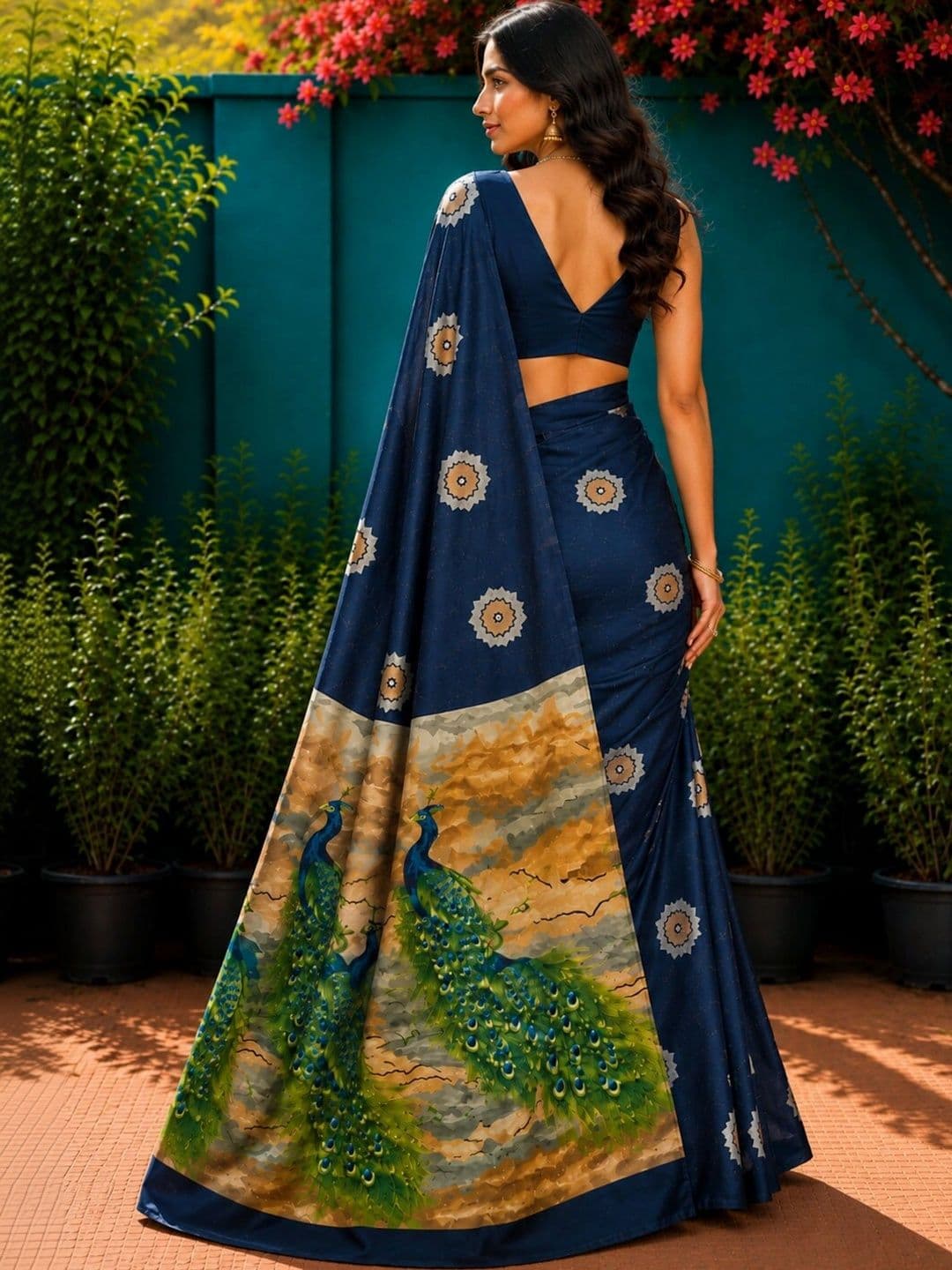 Anouk Floral Art Silk Designer Saree thumbnail 5