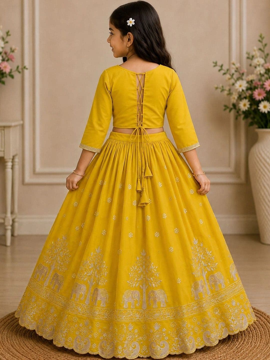 KALINI Girls Embroidered Thread Work Ready to Wear Lehenga & thumbnail 2