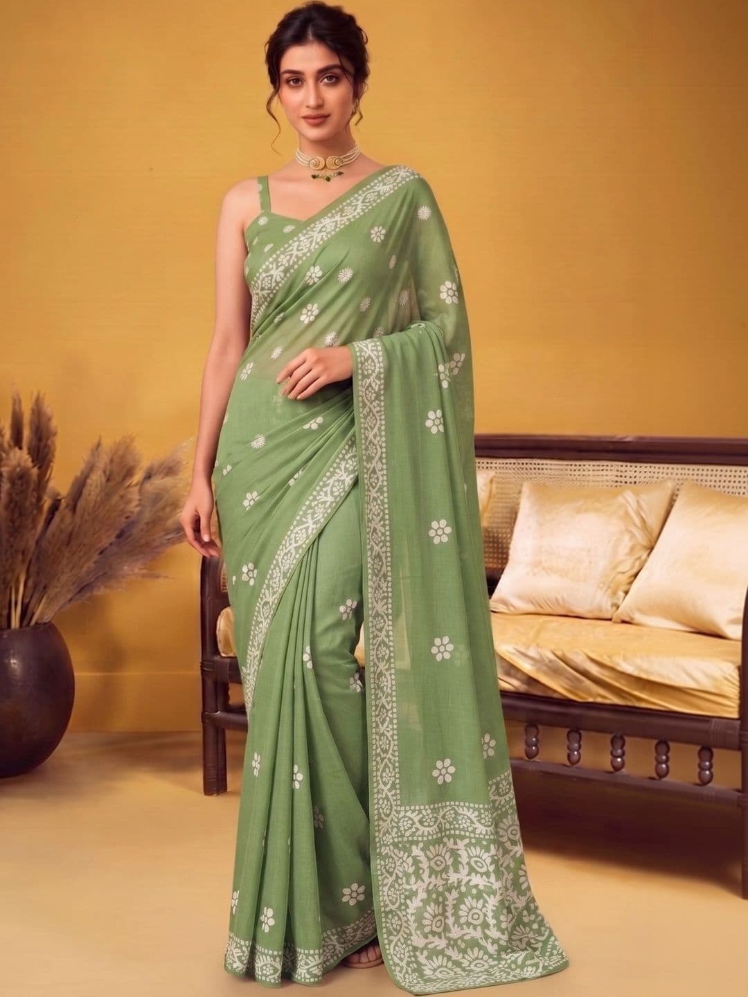 MAGNEITTA Floral Embroidered Pure Chiffon Designer Saree - view 1
