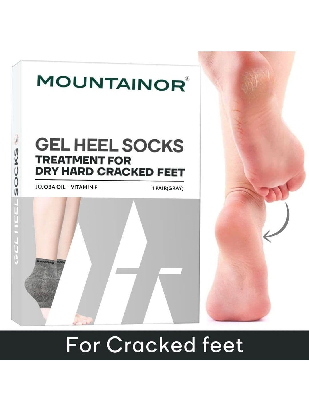 MOUNTAINOR Silicone Gel Heel Foot Socks for Dry Hard Cracked Heels - Grey - view 1