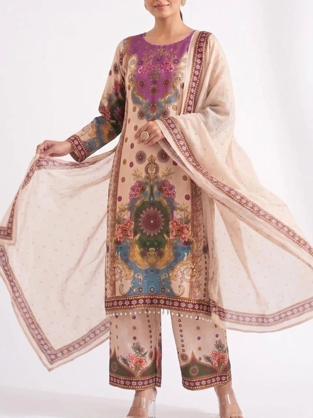 Trendy Kart2 Women Ethnic Motifs Printed Regular Kurta with Trousers & With Dupatta thumbnail 4