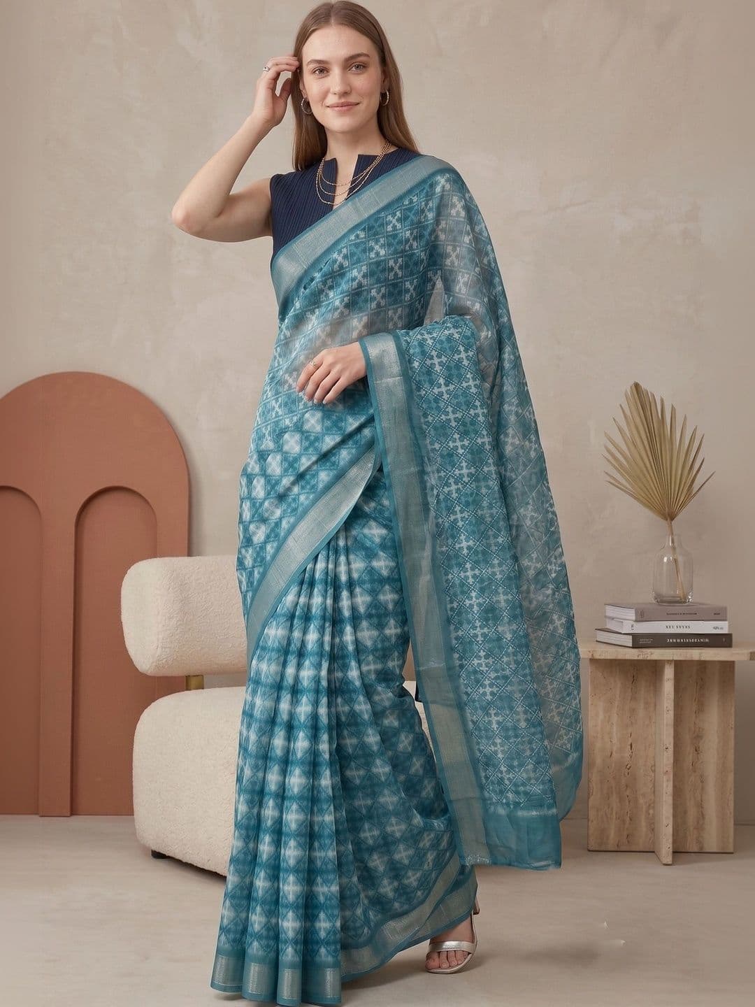 elora Linen Blend Fusion Saree - view 1