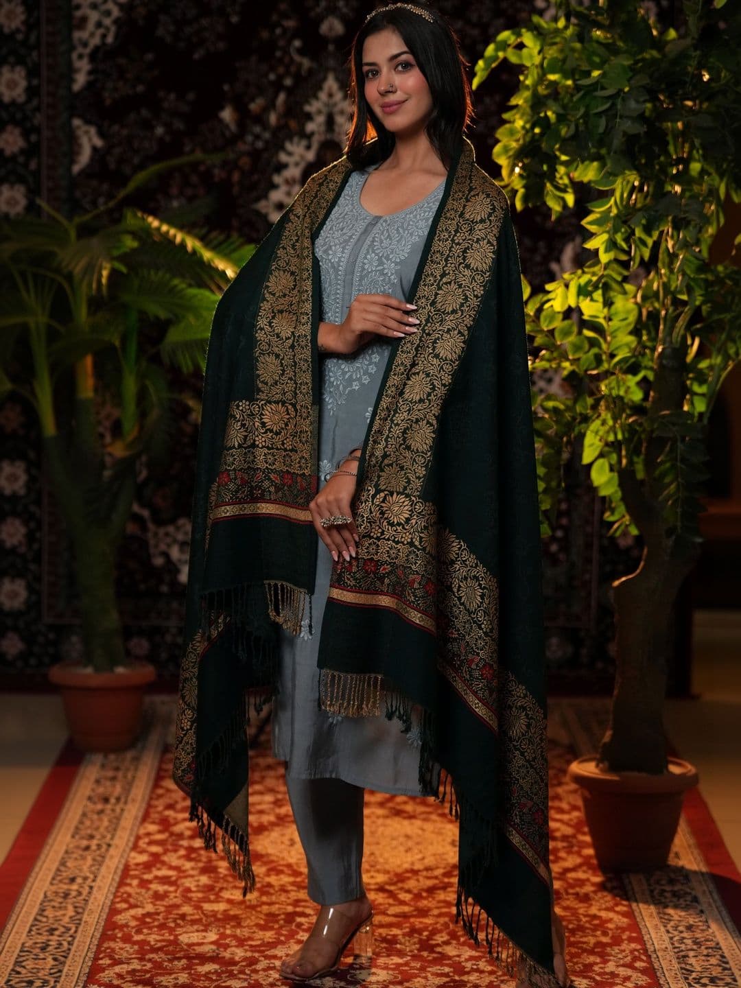 S.T. Women Ethnic Motifs Woven Design Acrylic Shawl thumbnail 2