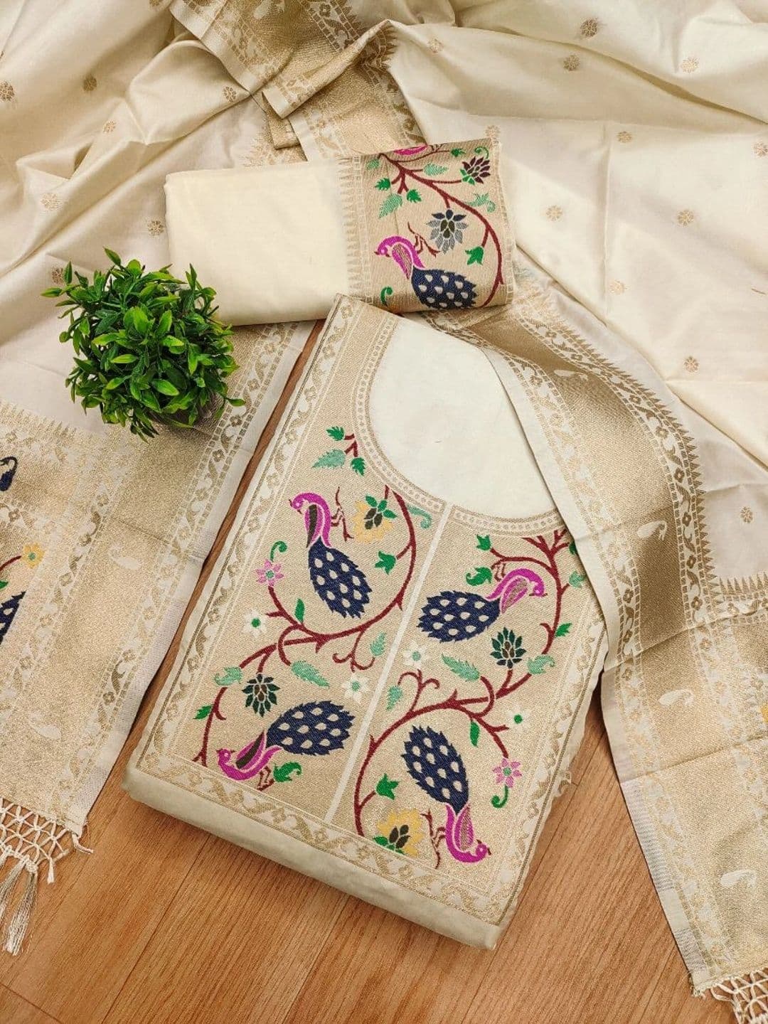 KALINI Pure Silk Unstitched Dress Material - view 1