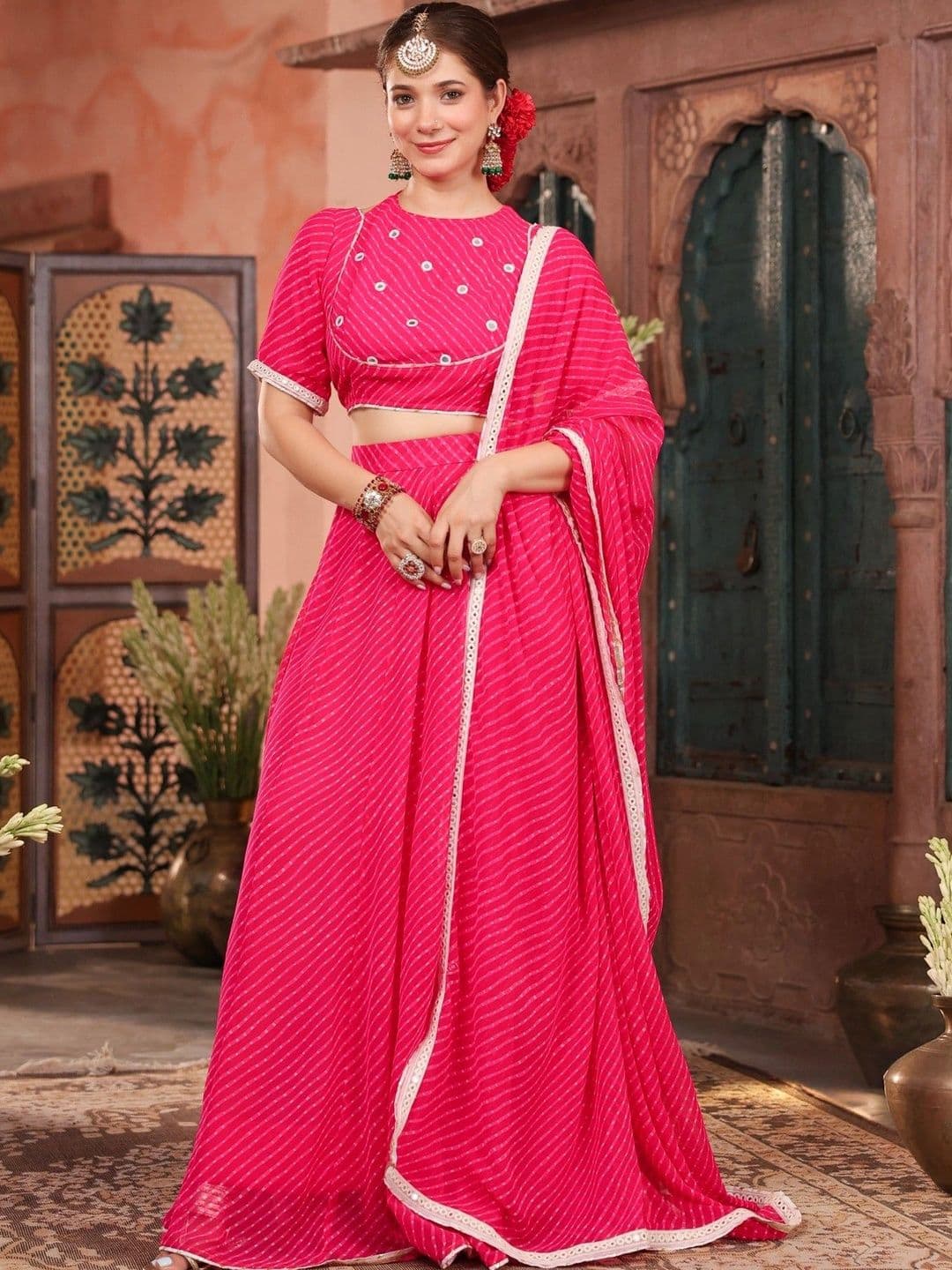 SCAKHI Embroidered Mirror Work Ready to Wear Lehenga & Blouse With Dupatta - view 1