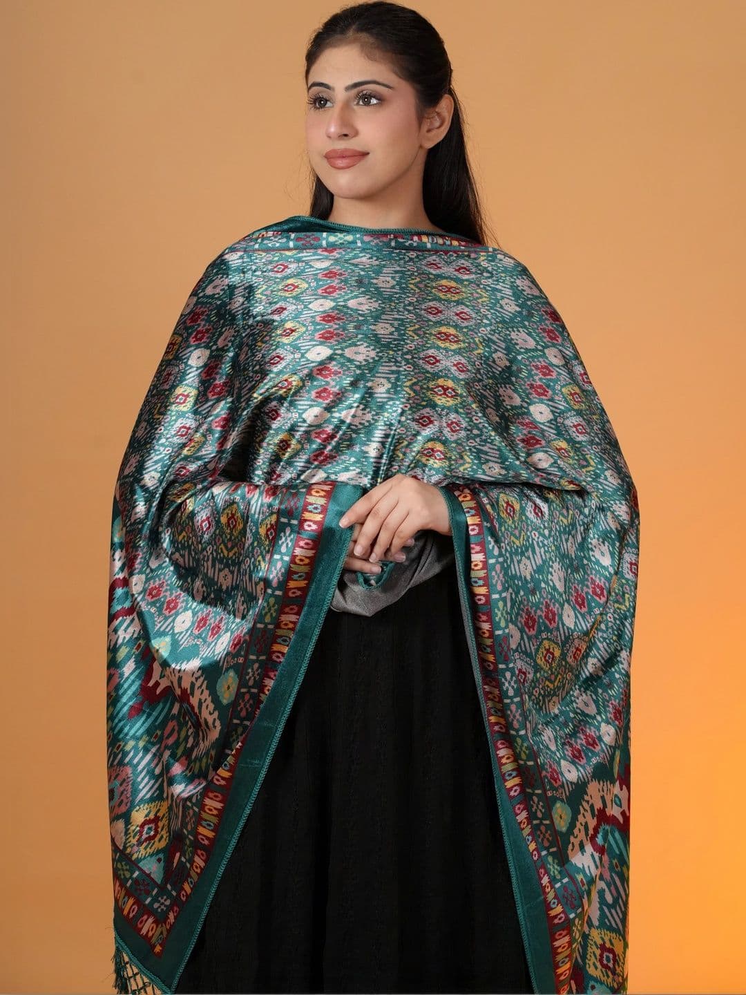 S.T. Women Ethnic Motifs Printed Velvet Shawl thumbnail 4