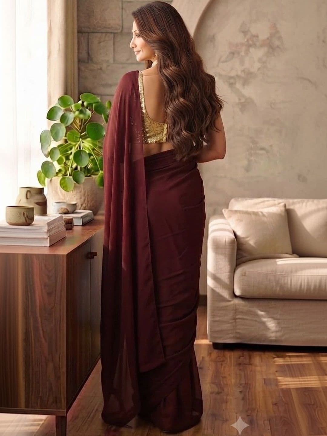 HERE&NOW Plain Georgette Saree thumbnail 2