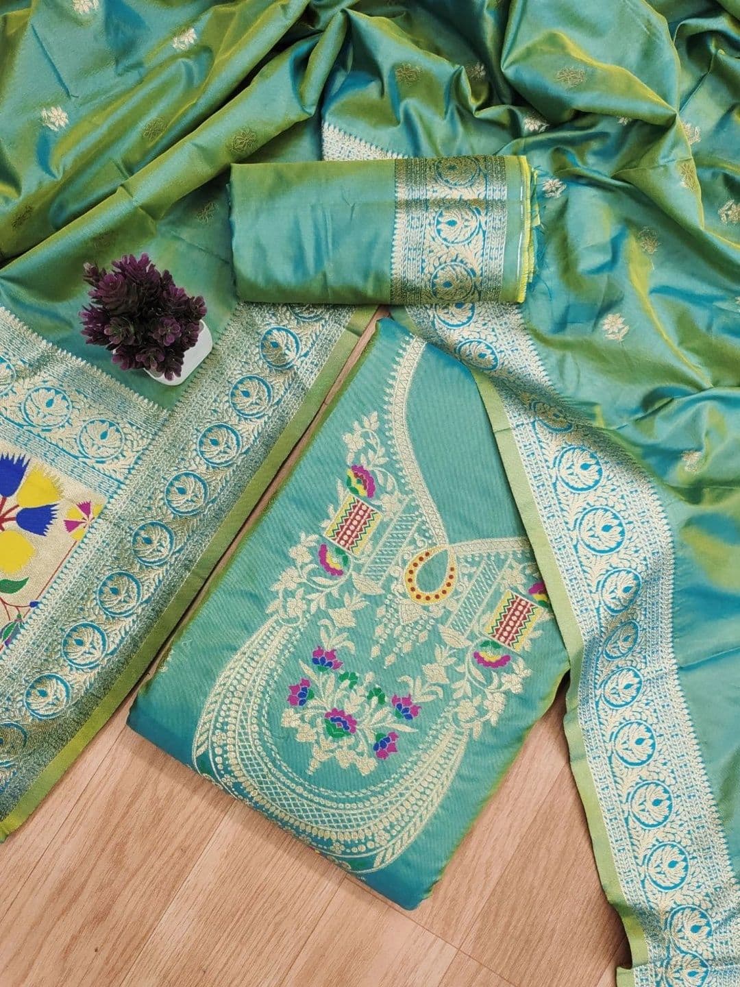 KALINI Pure Silk Unstitched Dress Material thumbnail 3