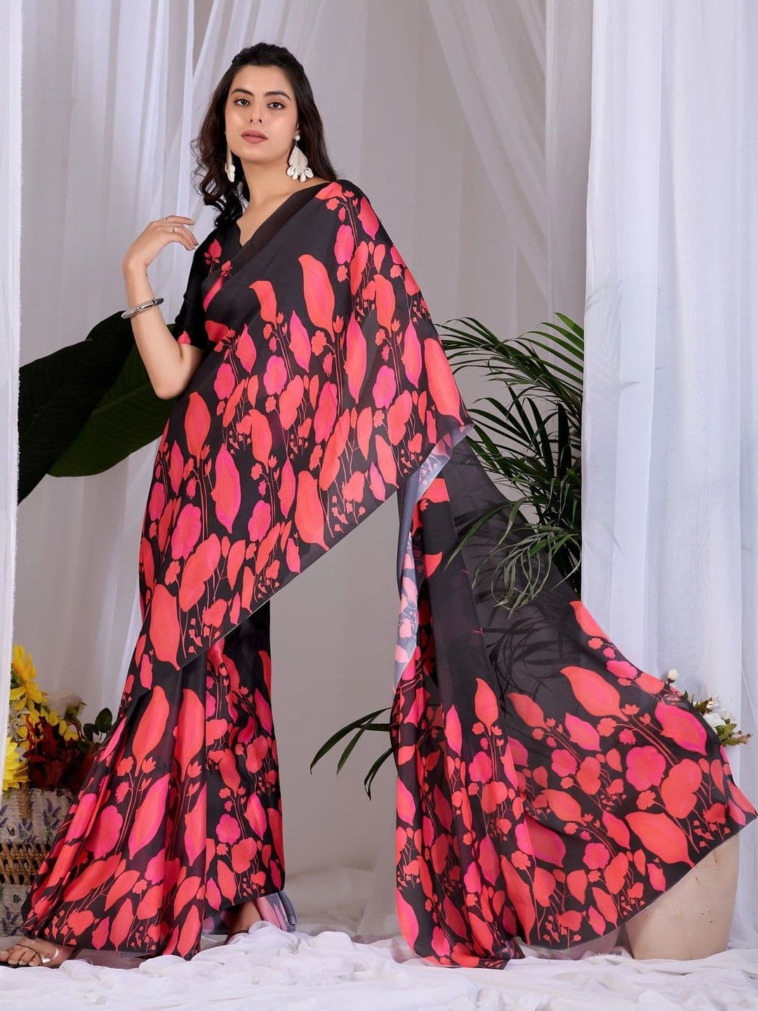Mitera Floral Satin Designer Saree thumbnail 3