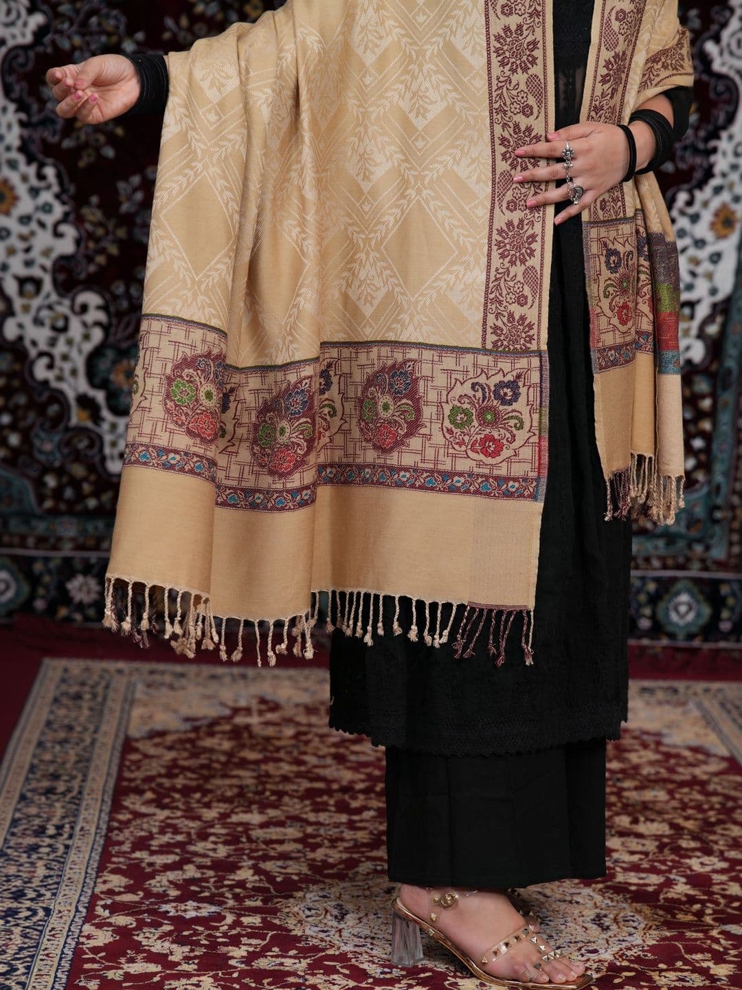 S.T. Women Ethnic Motifs Woven Design Acrylic Shawl thumbnail 2
