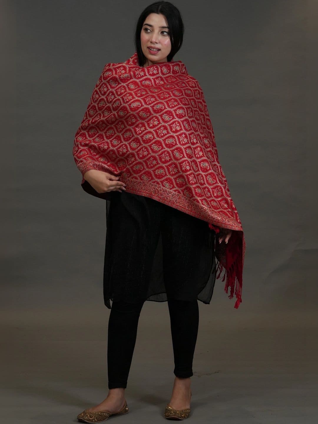 S.T. Women Ethnic Motifs Woven Design Acrylic Shawl thumbnail 2