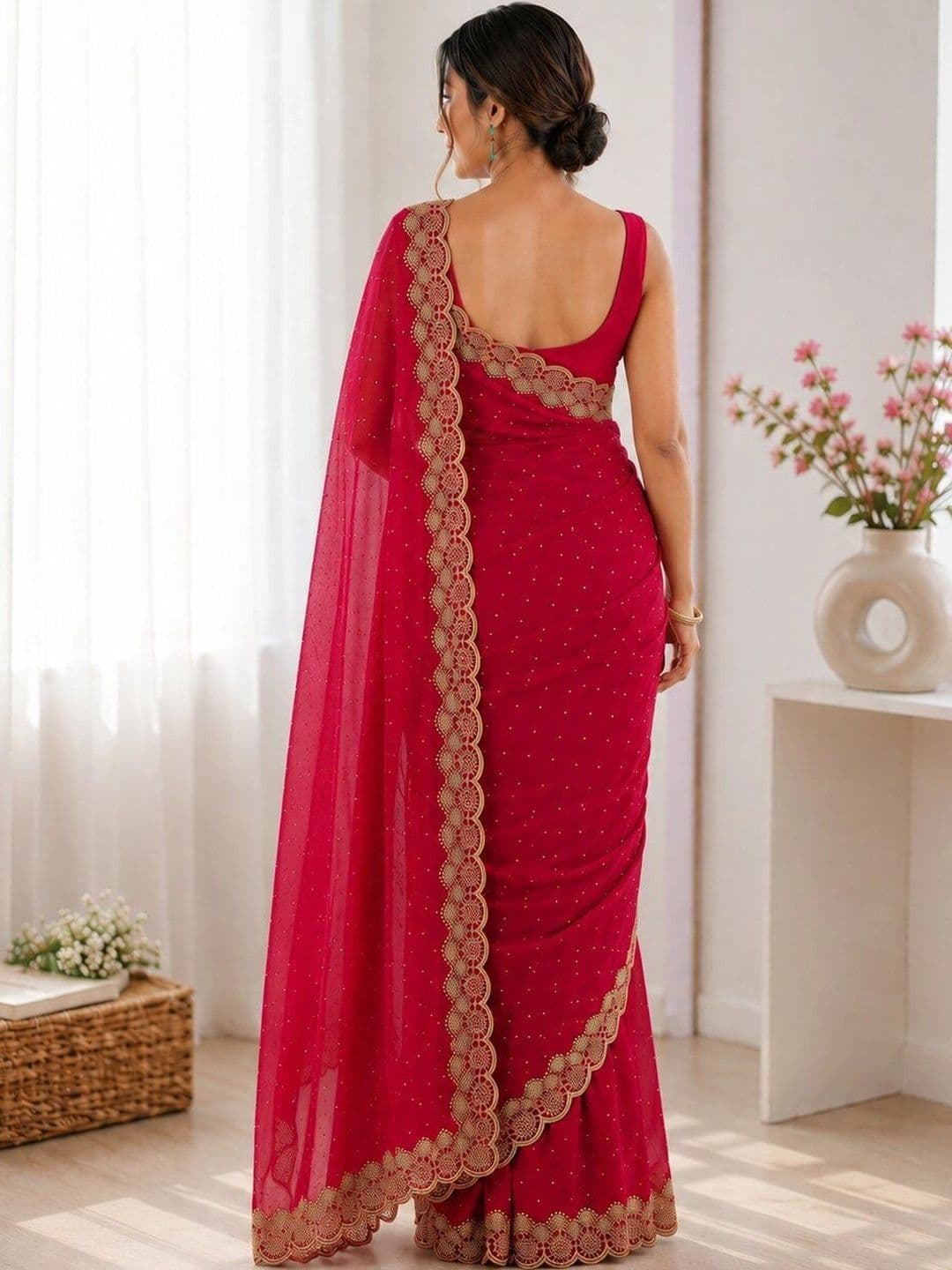 shreevali creation Embellished Satin Saree thumbnail 2