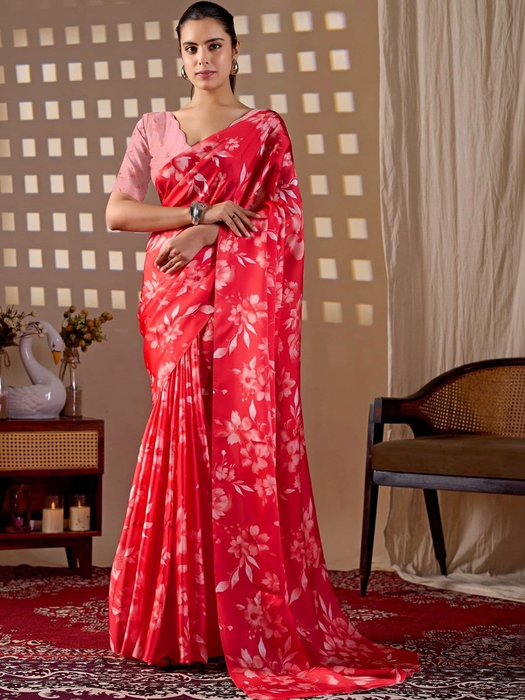 DIVASTRI Floral Satin Designer Saree - view 1