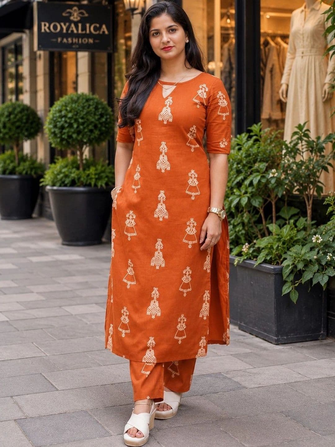 BAESD Ethnic Motifs Printed Key-Hole Neck Straight Kurta with Trouser thumbnail 6