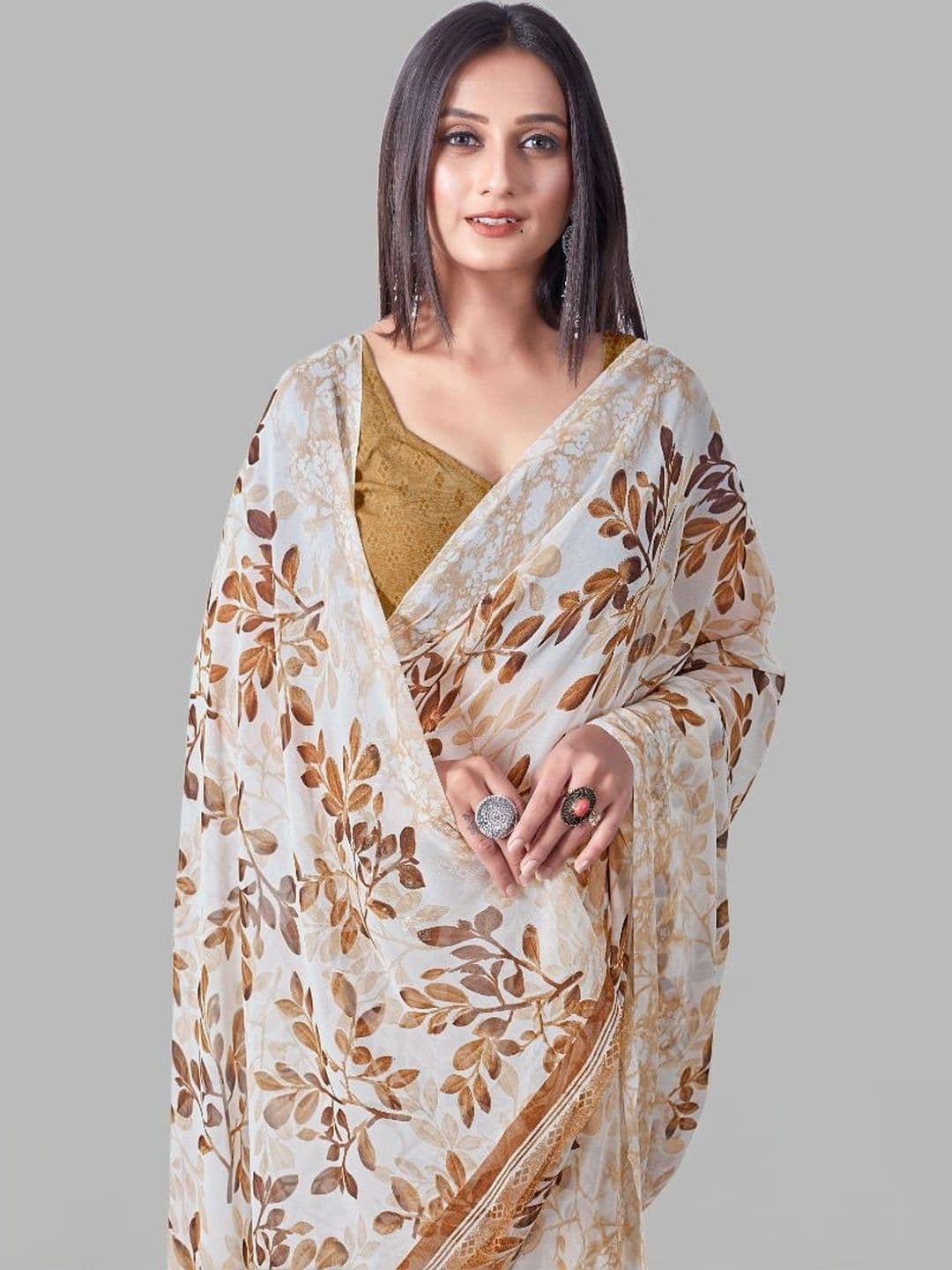 NARIVESH TRENDS Floral Poly Georgette Saree thumbnail 2