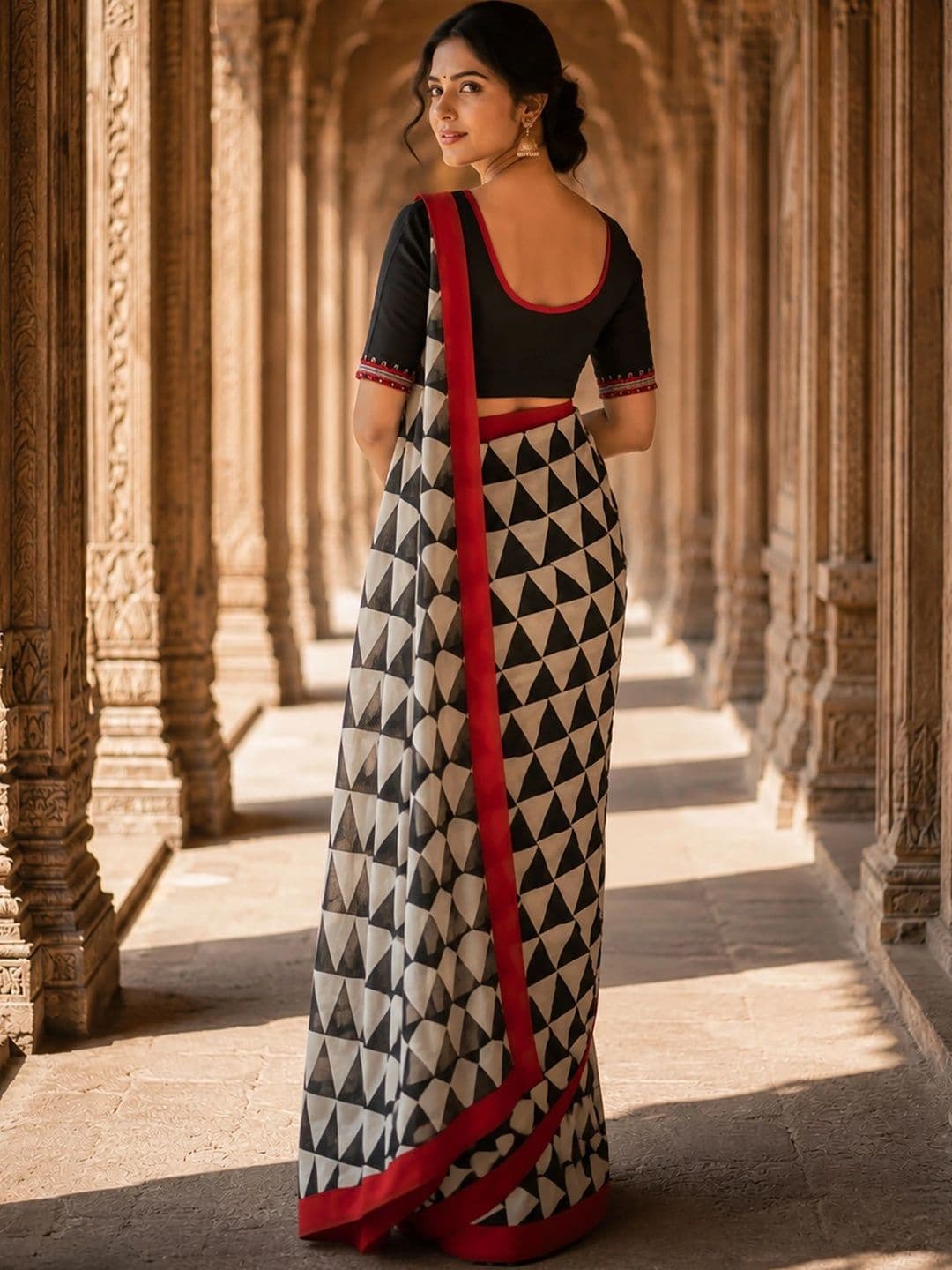 KALINI Linen Blend Designer Block Print Saree thumbnail 2