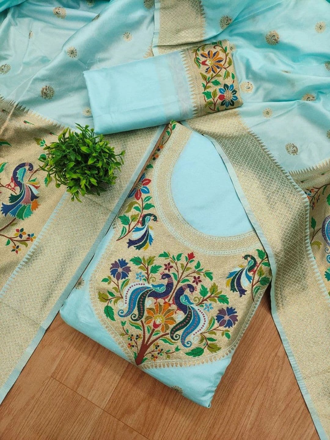 KALINI Pure Silk Unstitched Dress Material thumbnail 3