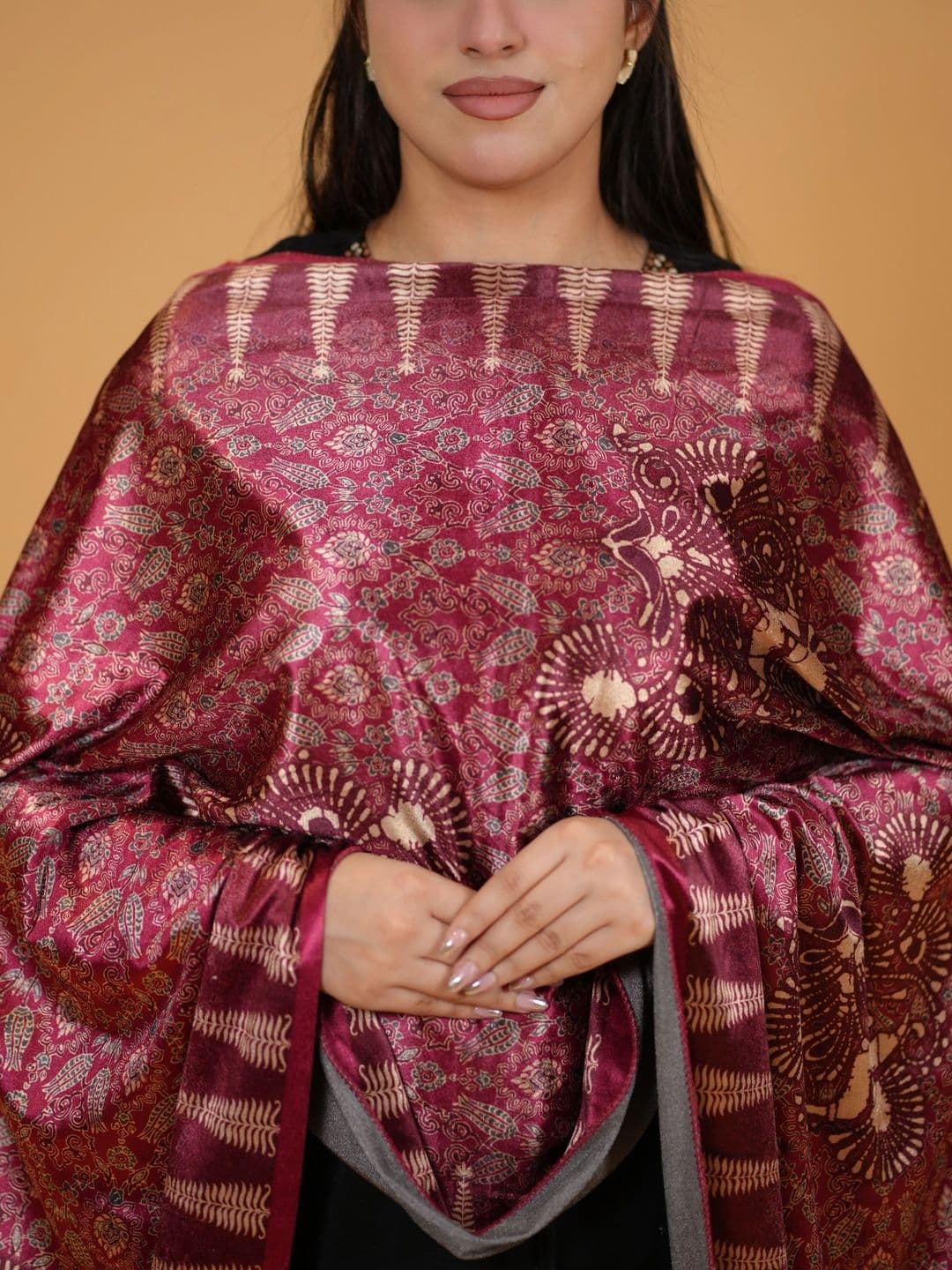 SHIFNEEN Women Ethnic Motifs Woven Design Velvet Shawl thumbnail 4