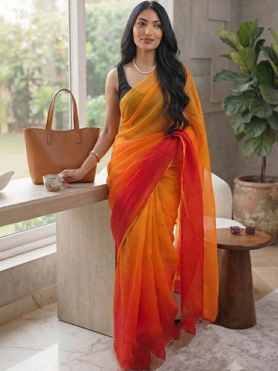 HERE&NOW Ombre Poly Georgette Saree - view 1