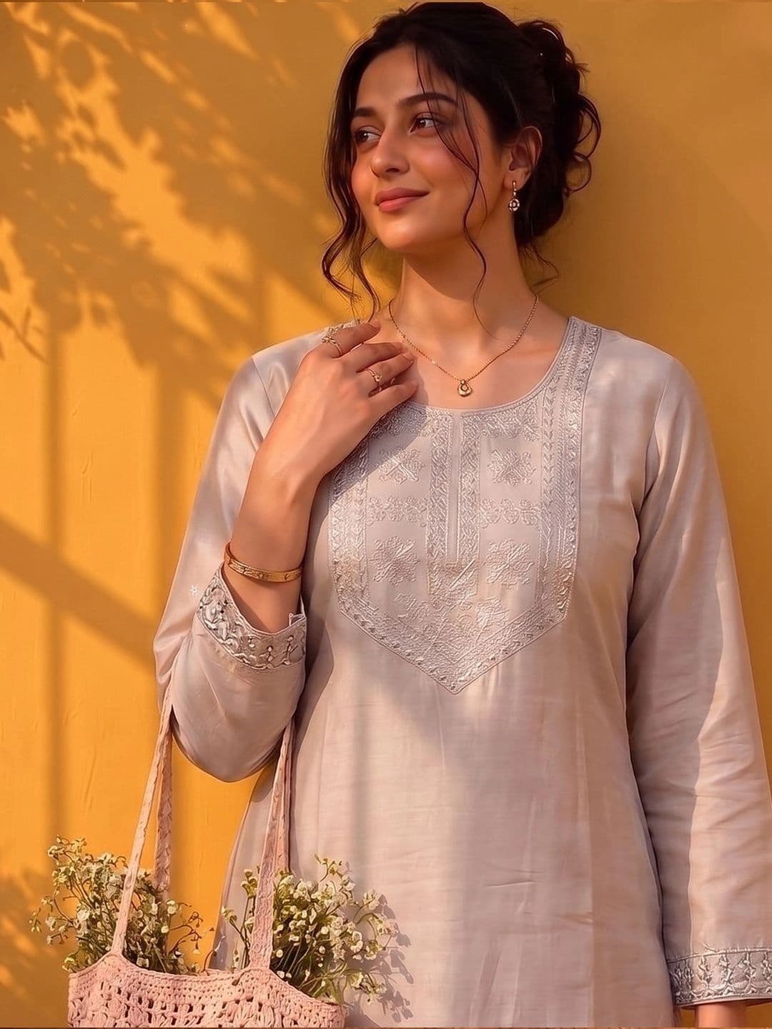 Varanga Women Ethnic Motifs Embroidered Regular Thread Work Kurta with Trousers & With Dupatta thumbnail 3