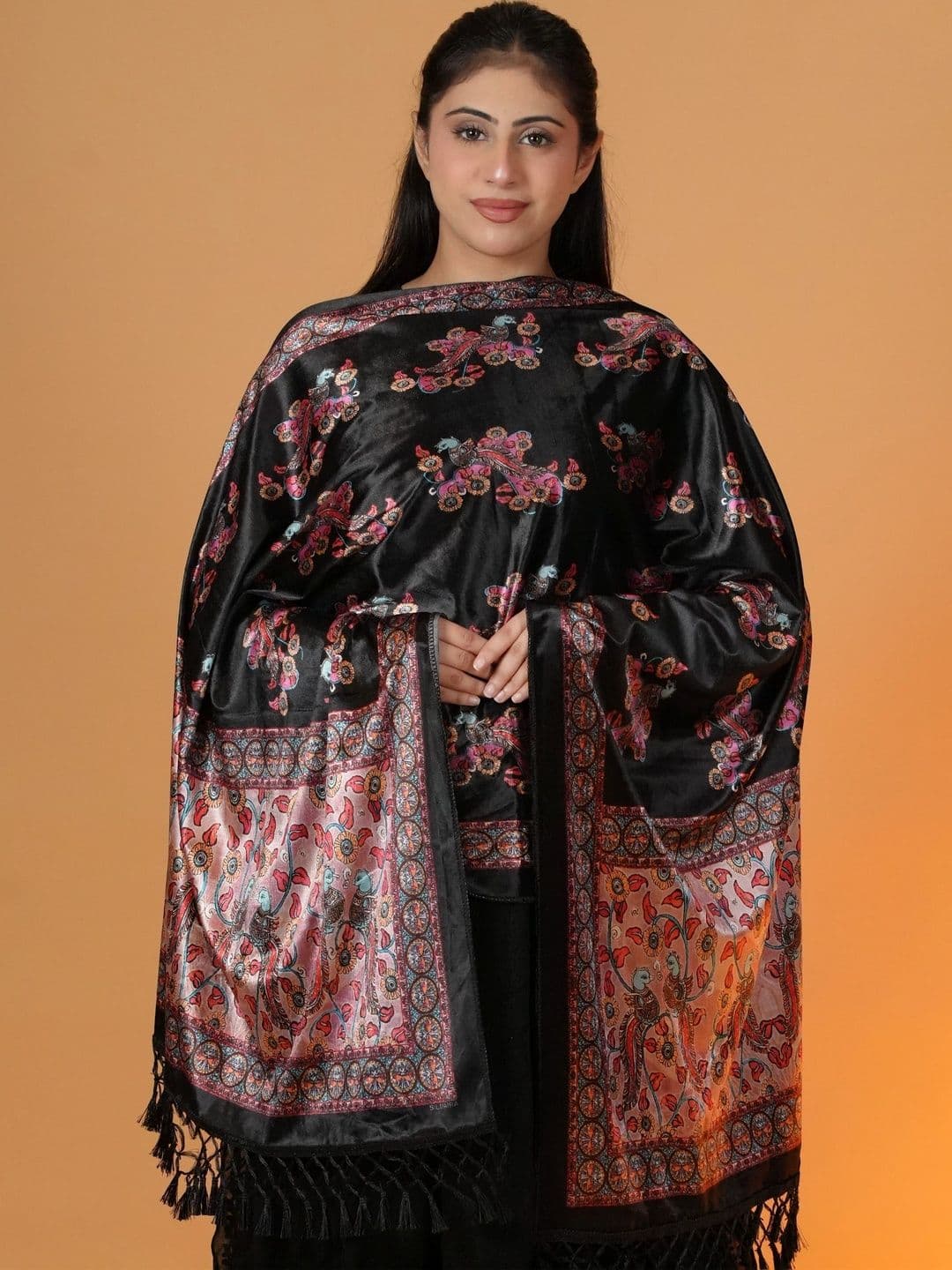 SHIFNEEN Women Ethnic Motifs Printed Velvet Shawl thumbnail 5